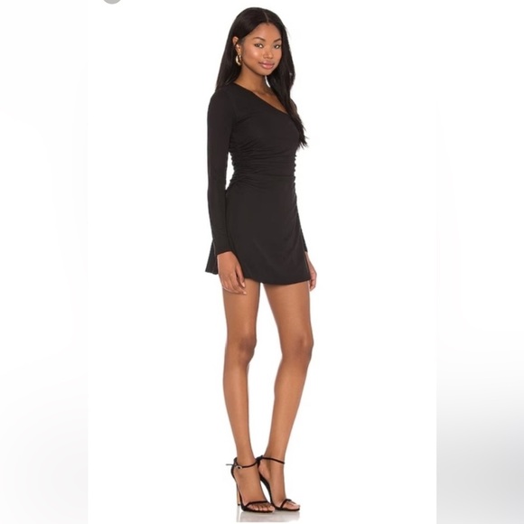 Lovers + friends Penelope black asymmetrical neck long sleeve dress NWT.  Small - Picture 2 of 14